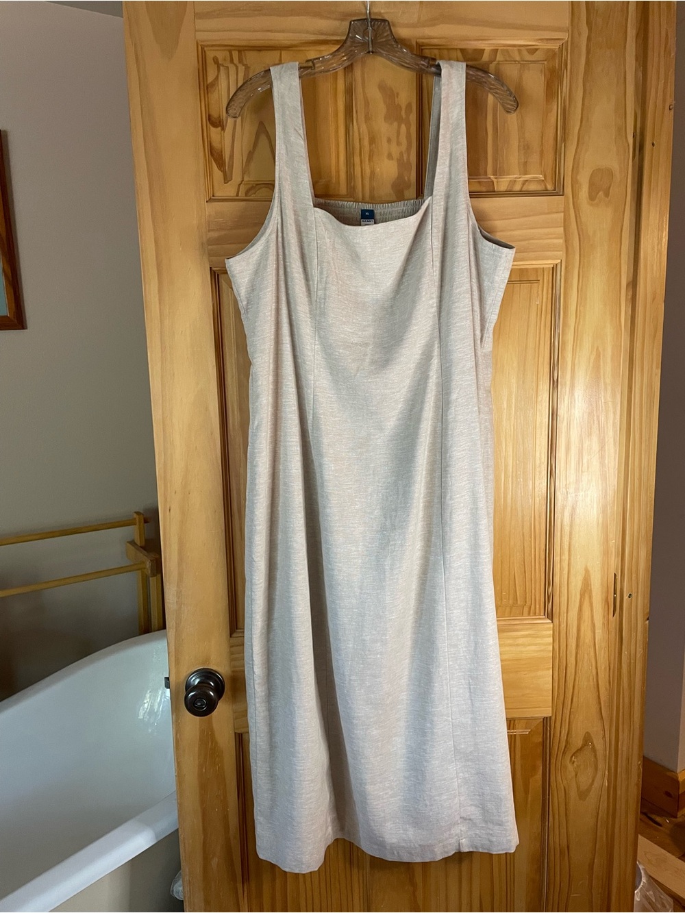 Old Navy Beige Linen Blend Tank Midi Shift Dress with Square Neck